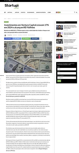 Investimentos em Venture Capital crescem 17% em 2024 e alcanam R$ 9 bilhes